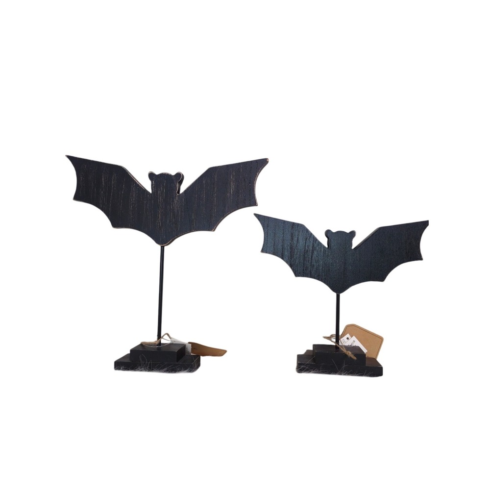 Wood Bats Halloween Cute Wood Cutout Bats On Stands Decor NWT